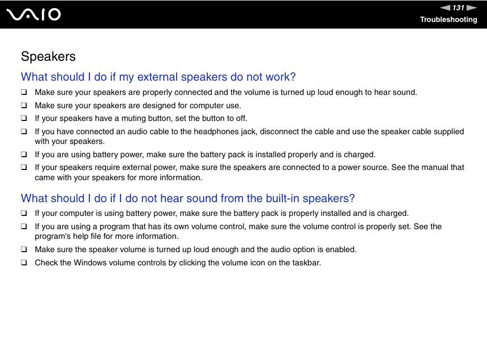 Speakers | Sony VGN-N300 User Manual | Page 131 / 154