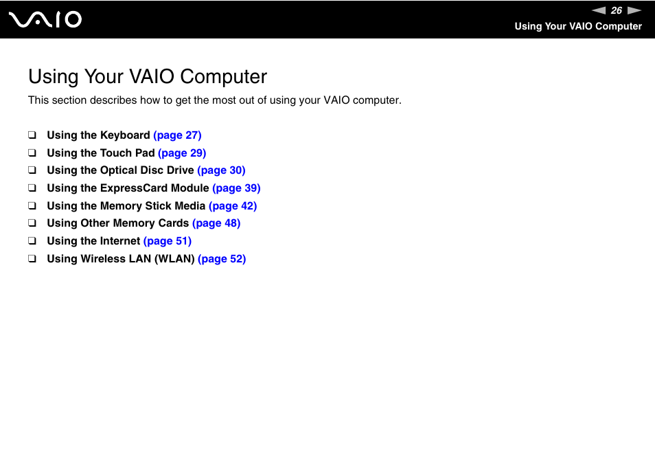 Using your vaio computer | Sony VGN-N300 User Manual | Page 26 / 154