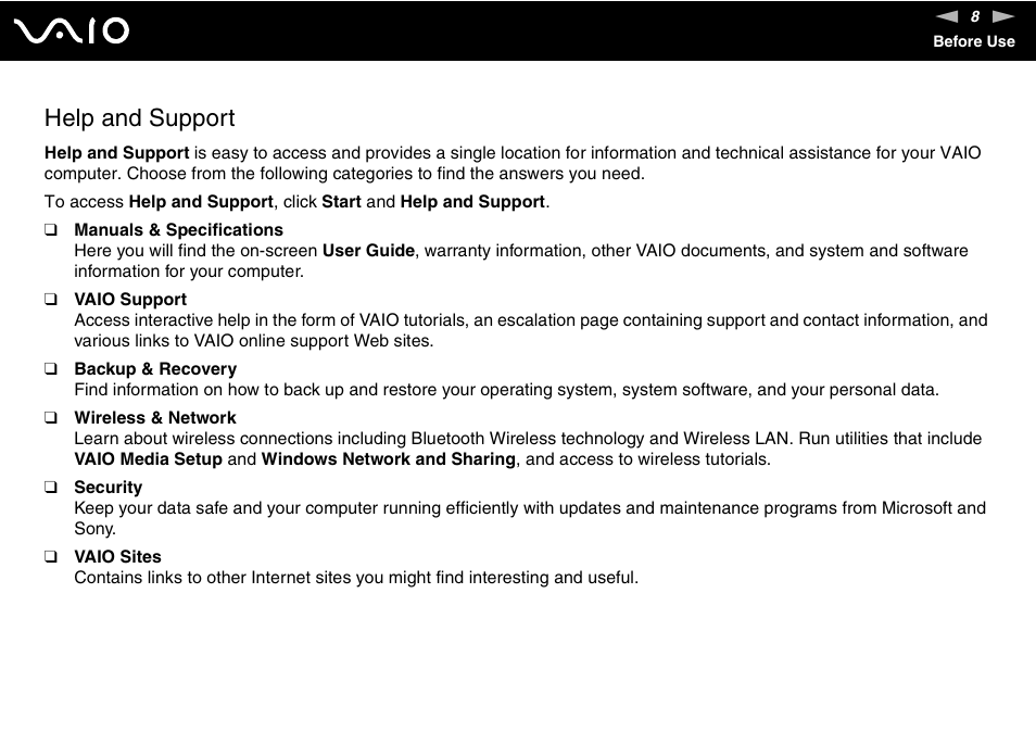 Help and support | Sony VGN-N300 User Manual | Page 8 / 154