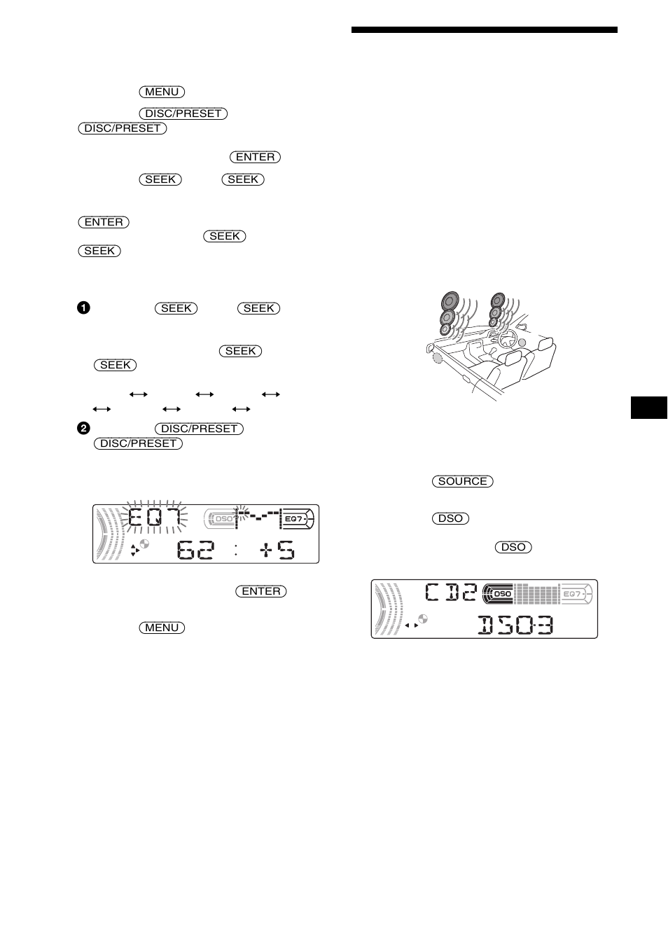 Ajuste del organizador de sonido de baja, Frecuencia dinámico (dso), Botón dso 25 | Sony CDX-FW570 User Manual | Page 55 / 64