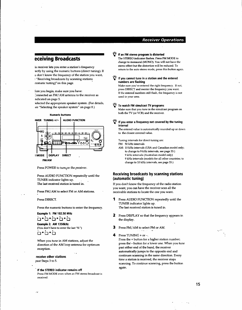 Eceiving broadcasts, Receive other stations | Sony STR-DE915 User Manual | Page 15 / 40