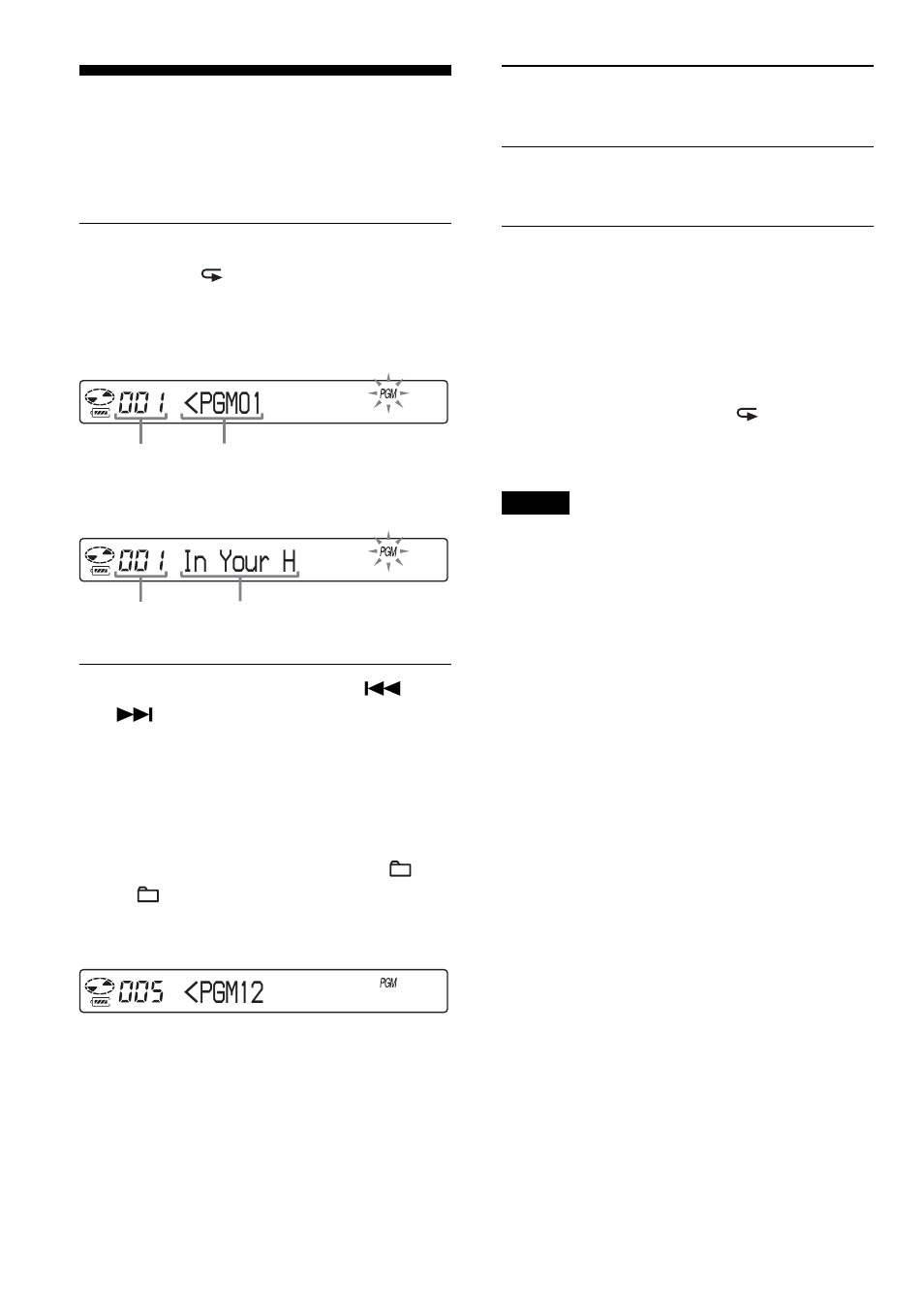 Playing tracks in your favorite order (pgm play), Playing tracks in your favorite order, Pgm01 | Pgm12 | Sony D-NE10 User Manual | Page 20 / 40