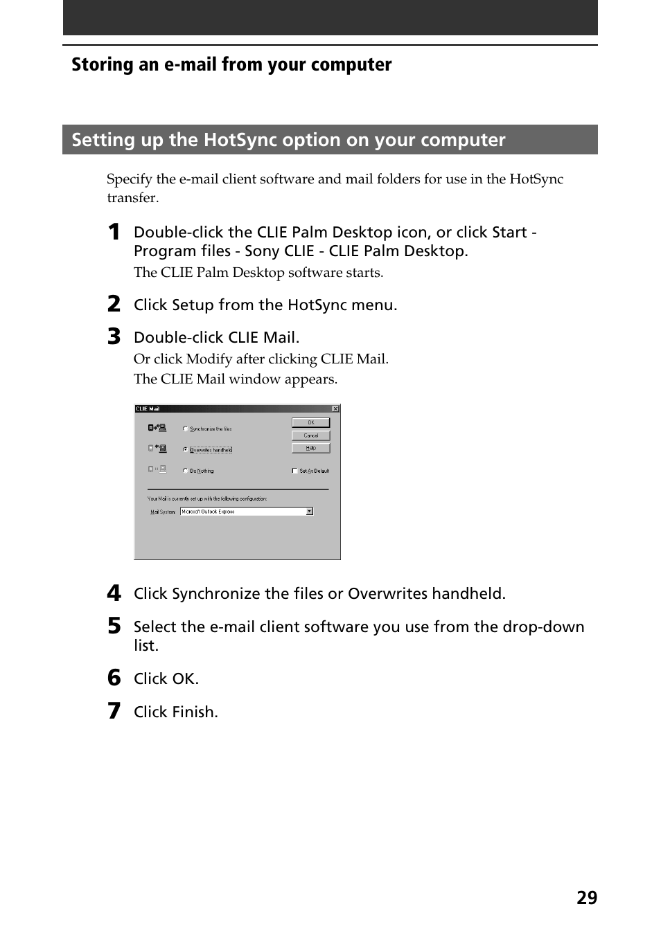 Setting up the hotsync option on your computer | Sony CLIE A-AVZ-100-11 User Manual | Page 29 / 42