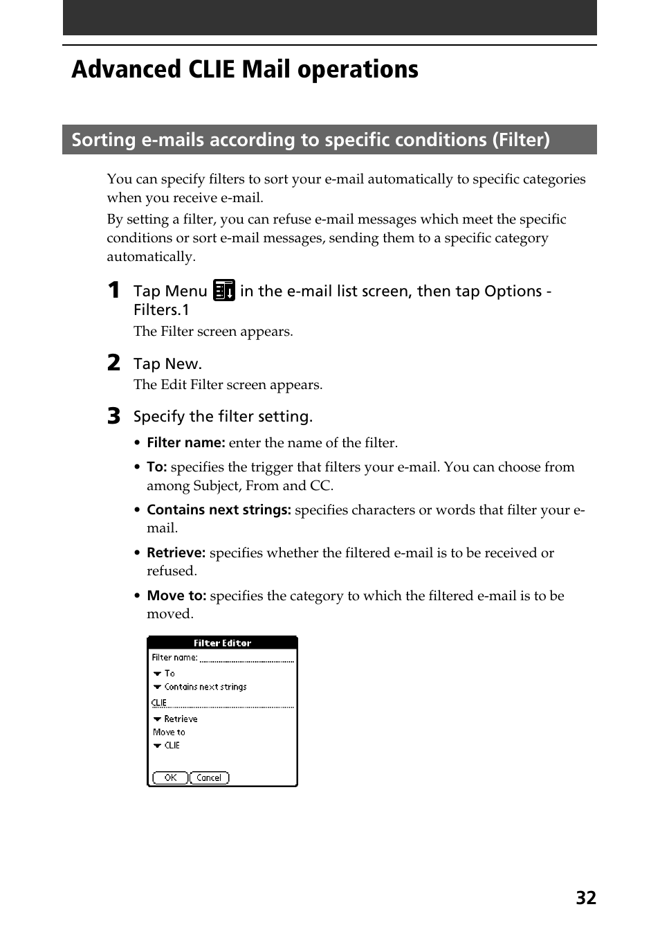Advanced clie mail operations | Sony CLIE A-AVZ-100-11 User Manual | Page 32 / 42