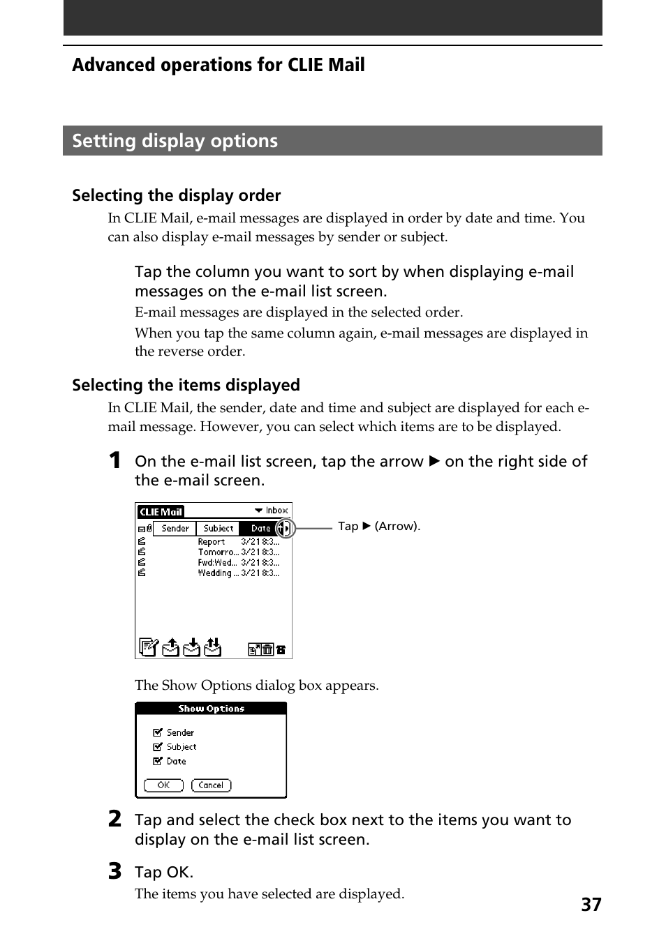 Setting display options | Sony CLIE A-AVZ-100-11 User Manual | Page 37 / 42