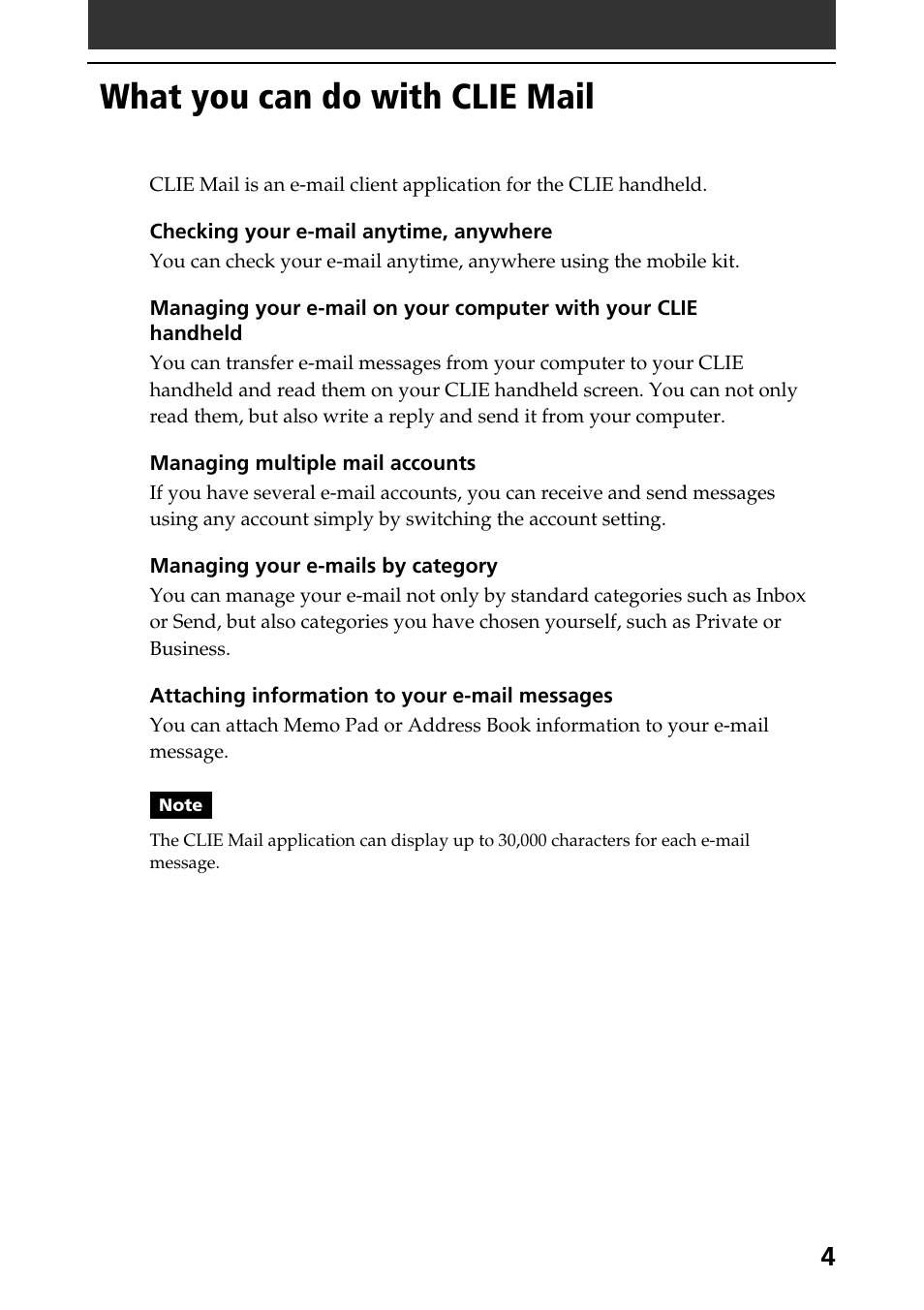 What you can do with clie mail | Sony CLIE A-AVZ-100-11 User Manual | Page 4 / 42