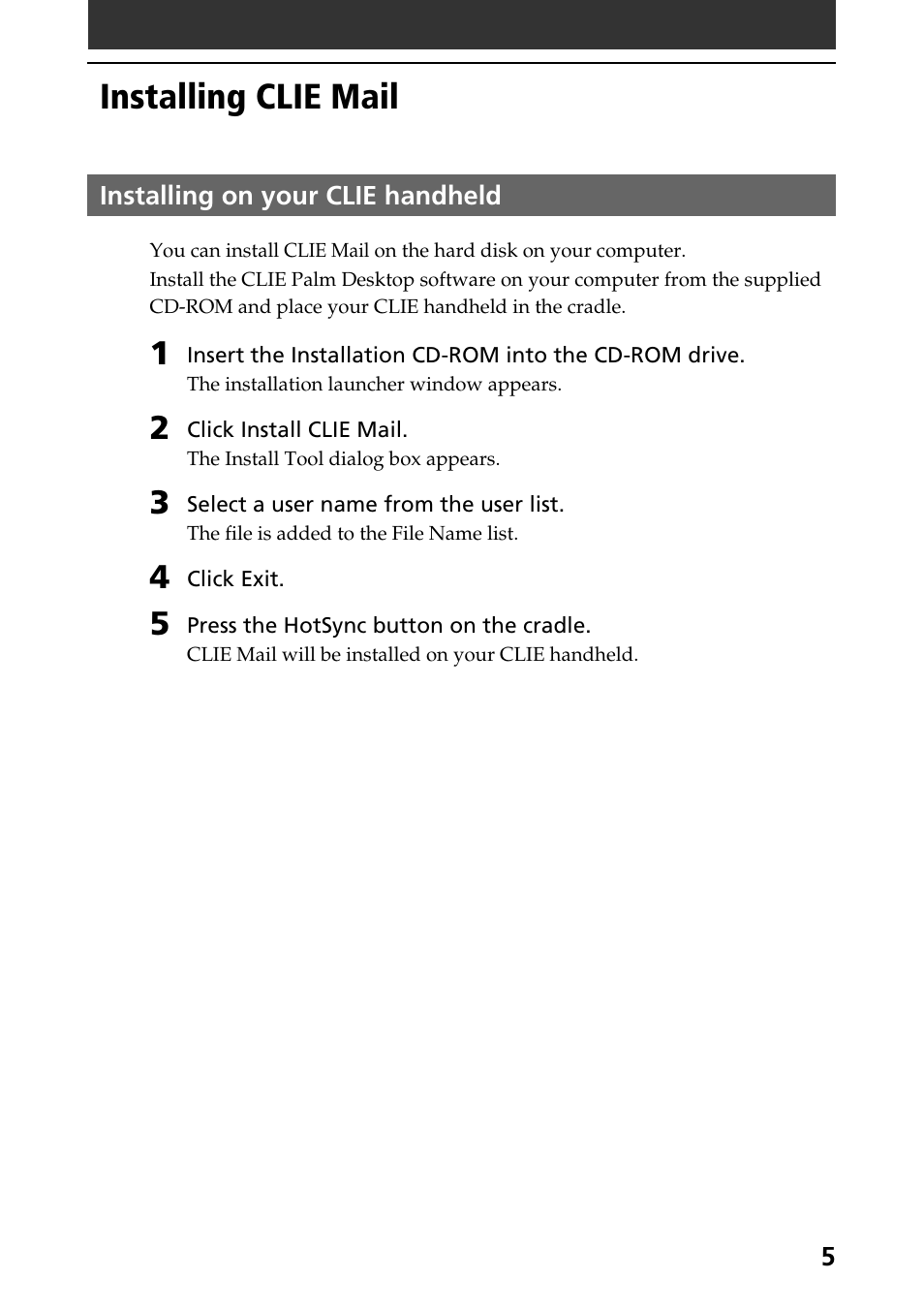 Installing clie mail, Installing on your clie handheld | Sony CLIE A-AVZ-100-11 User Manual | Page 5 / 42