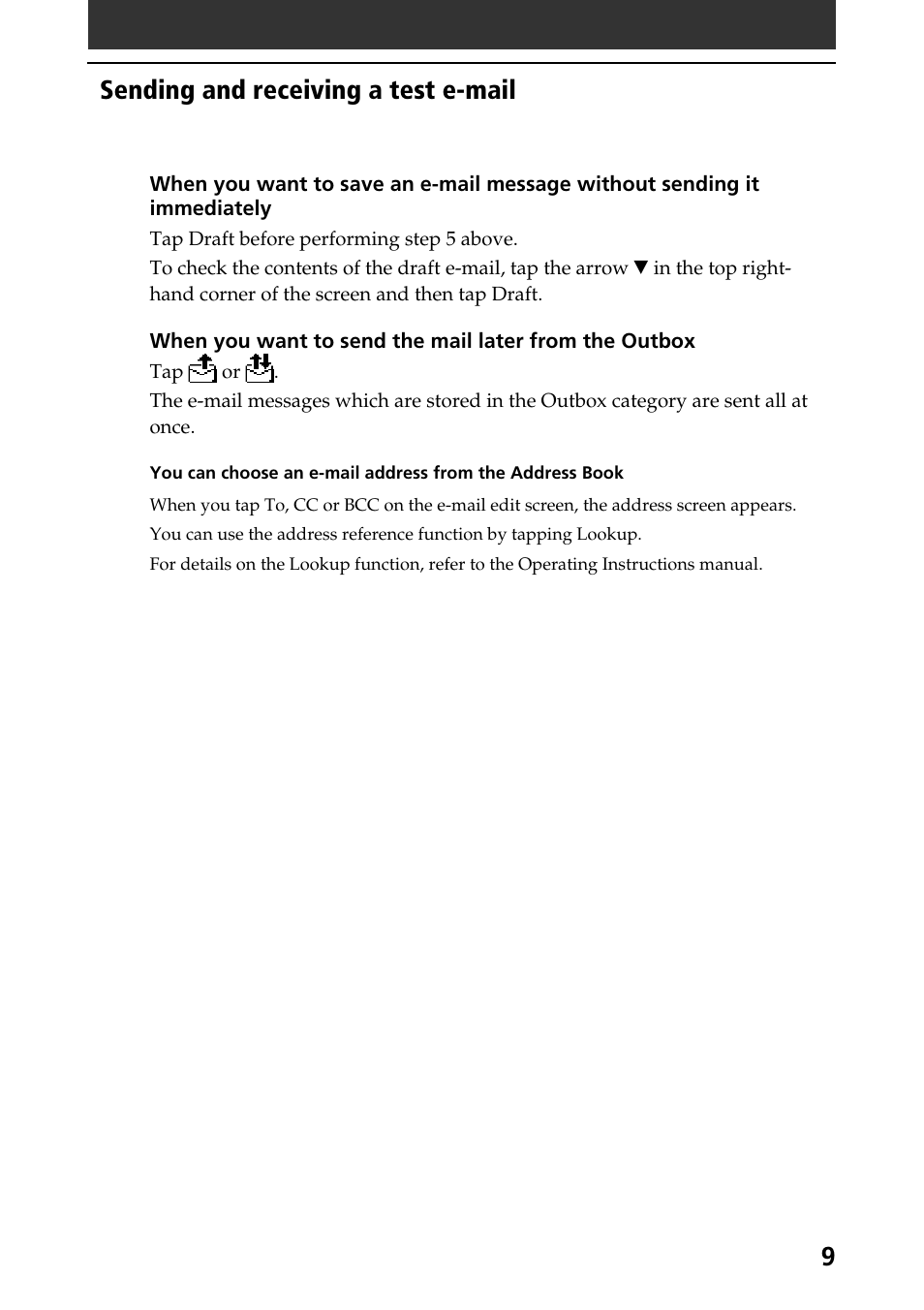 Sending and receiving a test e-mail | Sony CLIE A-AVZ-100-11 User Manual | Page 9 / 42