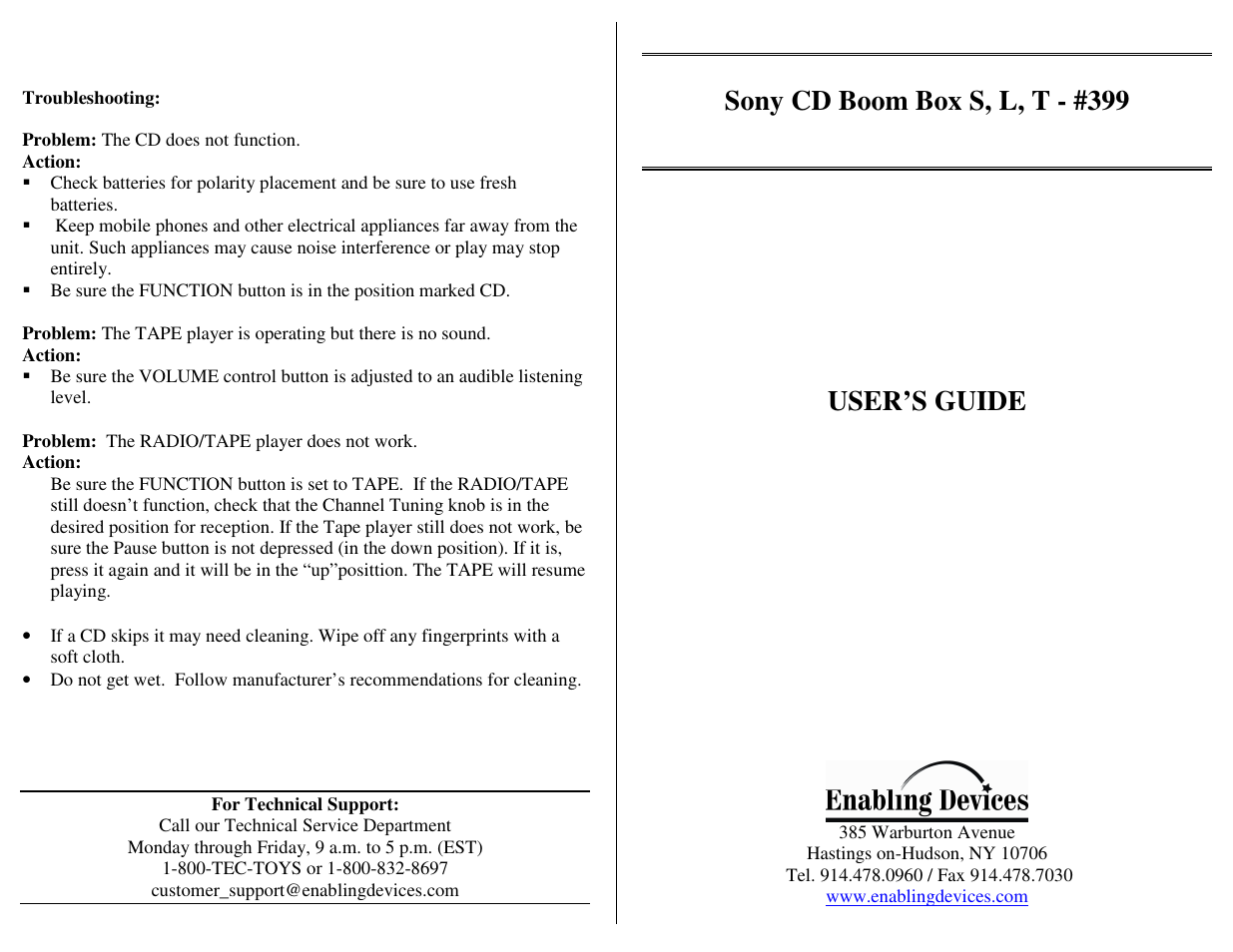 Sony CD Boom Box S User Manual | 2 pages