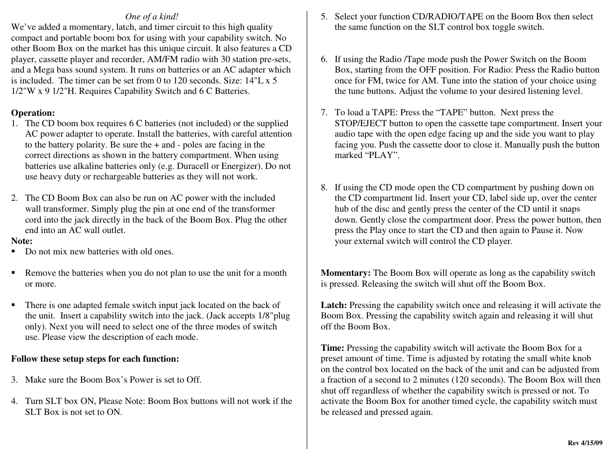 Sony CD Boom Box S User Manual | Page 2 / 2