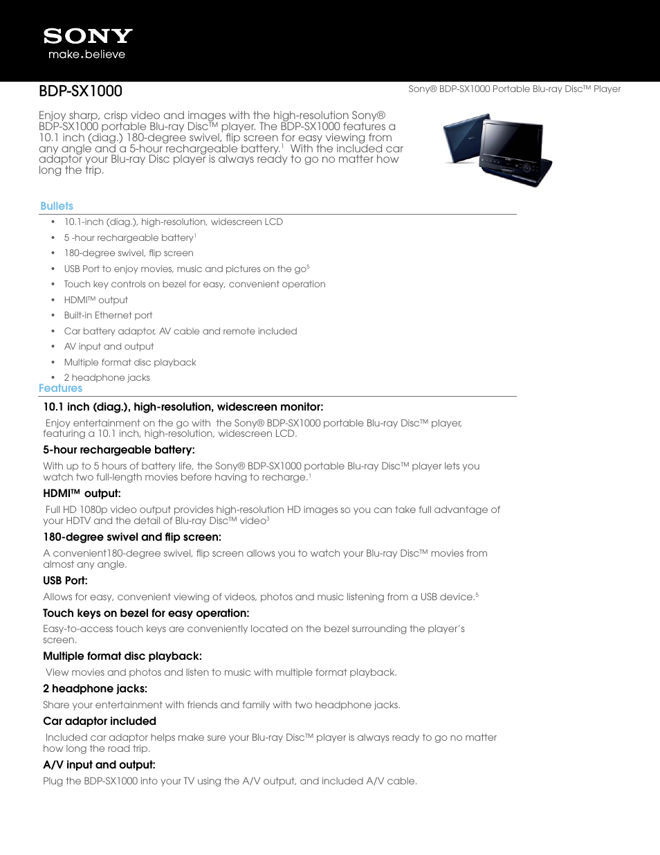 Sony BDP-SX1000 User Manual | 3 pages