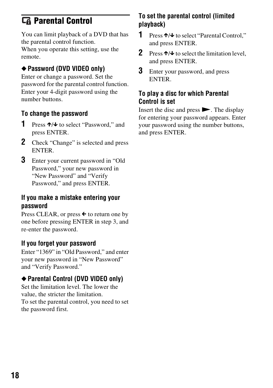 Parental control | Sony DVP-FX970 User Manual | Page 18 / 32