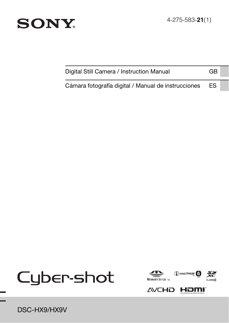 Sony CYBER-SHOT DSC-HX9/HX9V User Manual | 64 pages