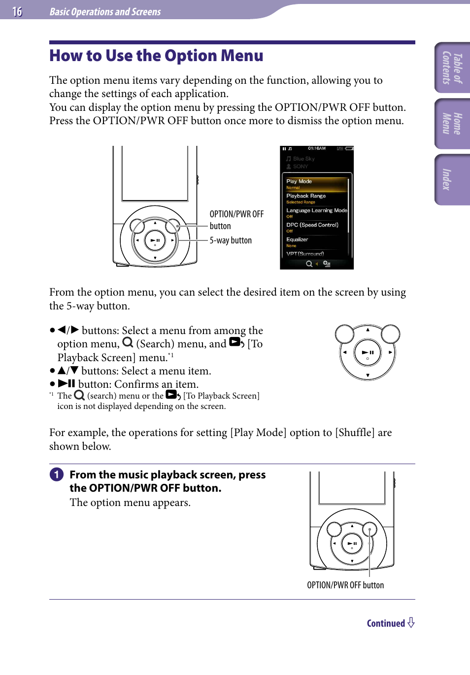 How to use the option menu | Sony A846 User Manual | Page 16 / 169