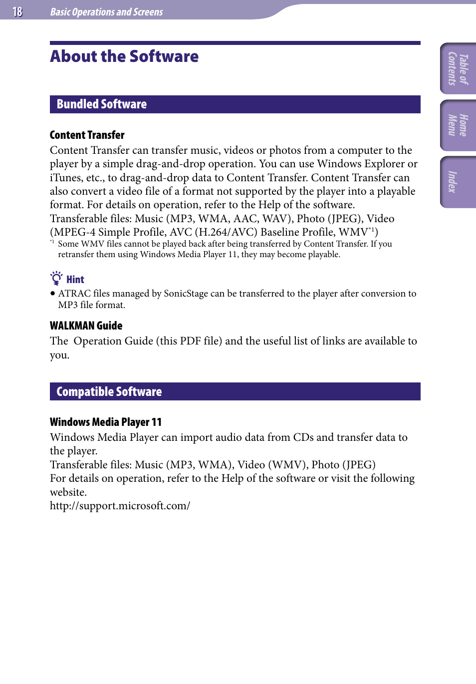 About the software, Bundled software, Compatible software | Sony A846 User Manual | Page 18 / 169