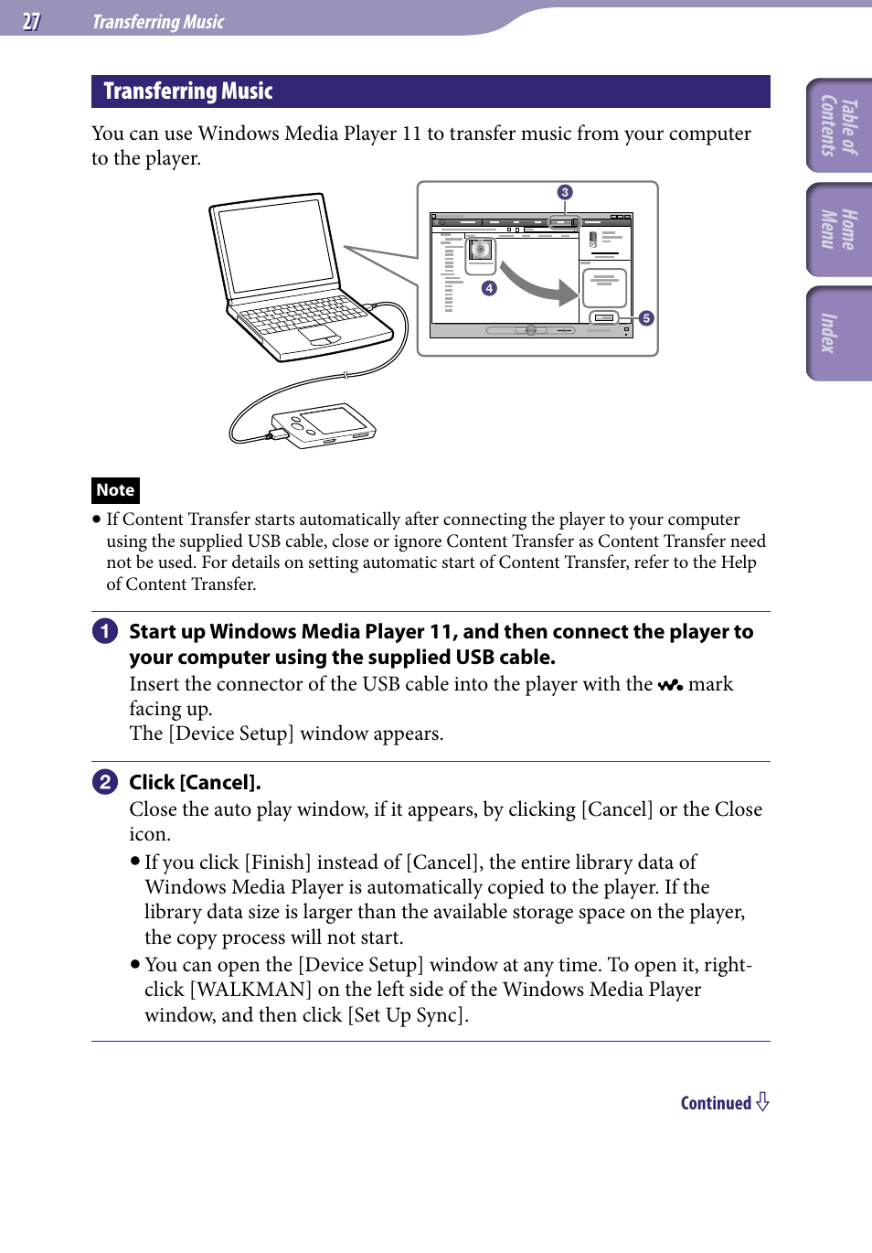 Transferring music | Sony A846 User Manual | Page 27 / 169