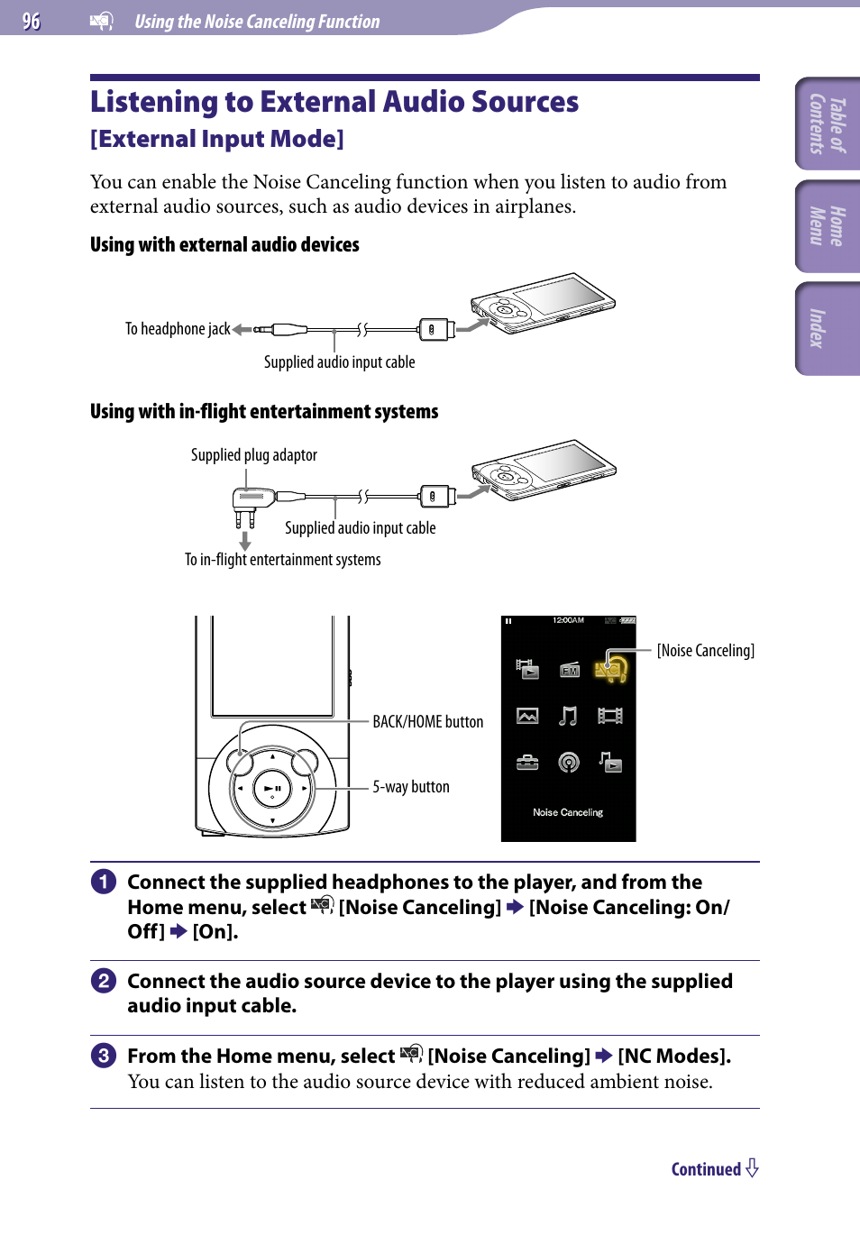 Listening to external audio sources, External input mode | Sony A846 User Manual | Page 96 / 169