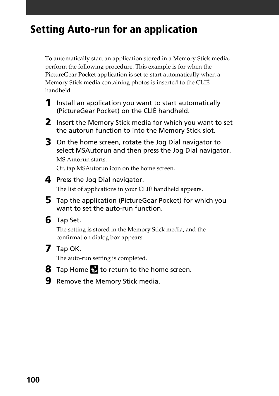 Setting auto-run for an application | Sony PEG-N760C User Manual | Page 100 / 119