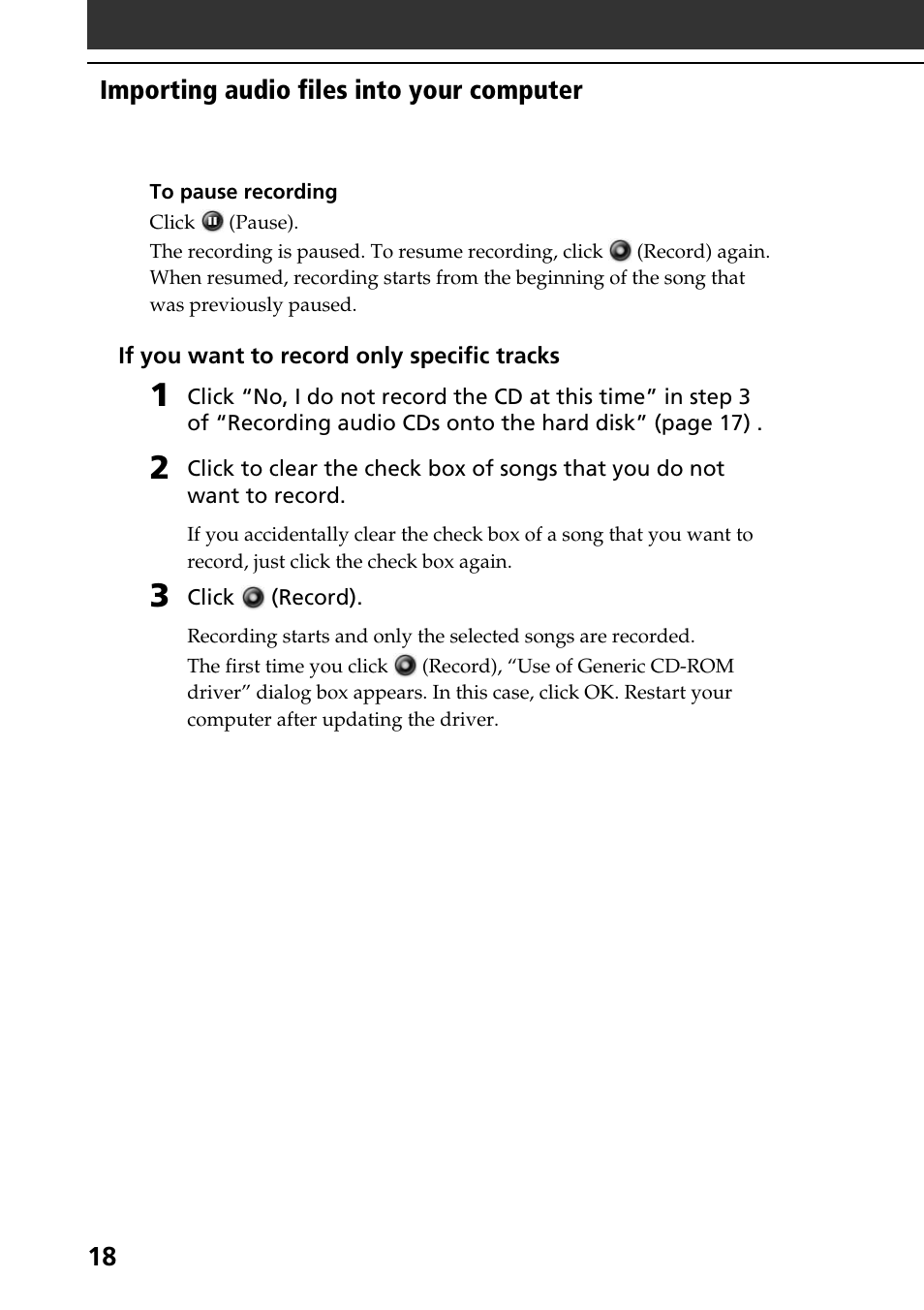 18 importing audio files into your computer | Sony PEG-N760C User Manual | Page 18 / 119