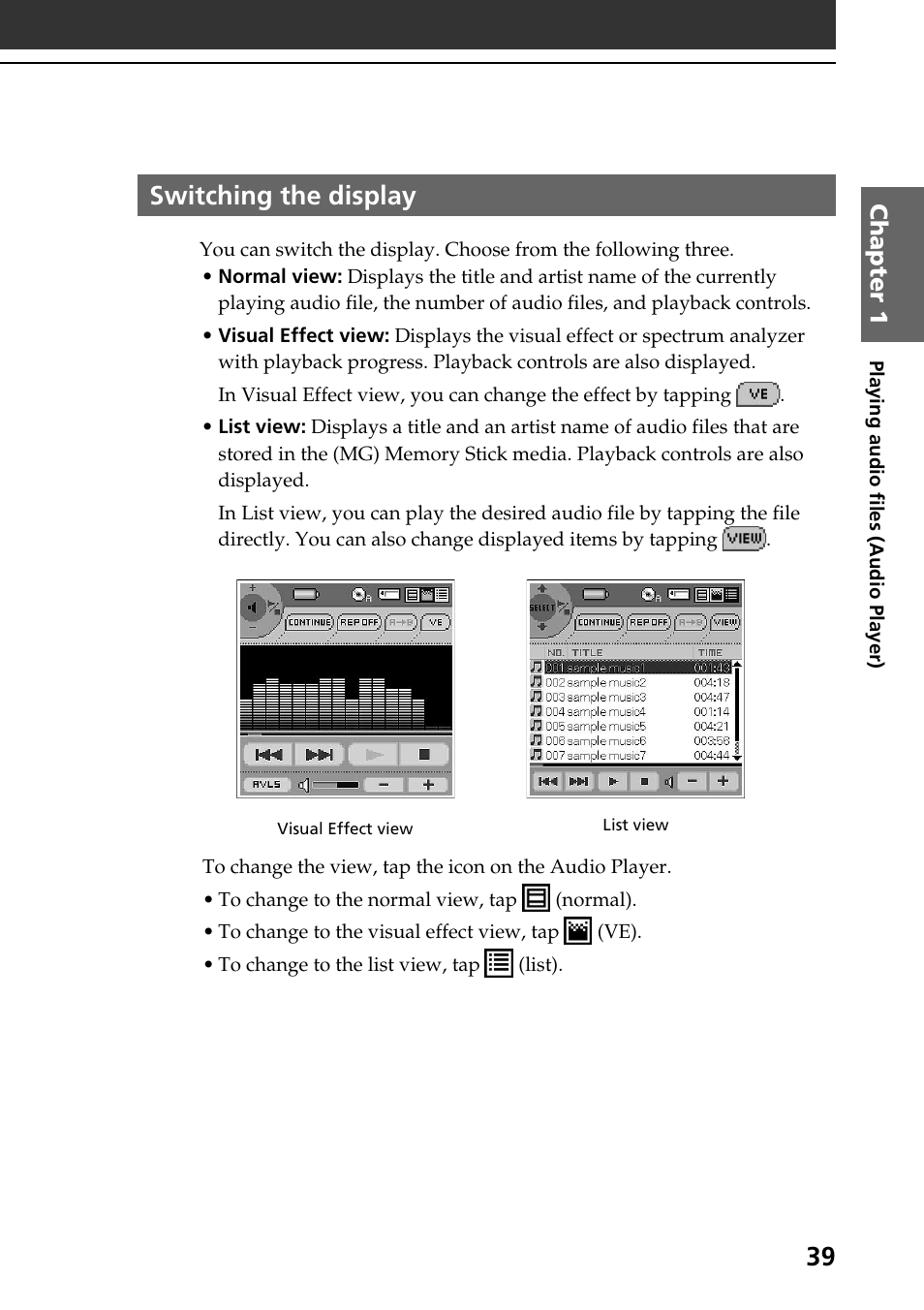 Switching the display, Chapter 1 | Sony PEG-N760C User Manual | Page 39 / 119