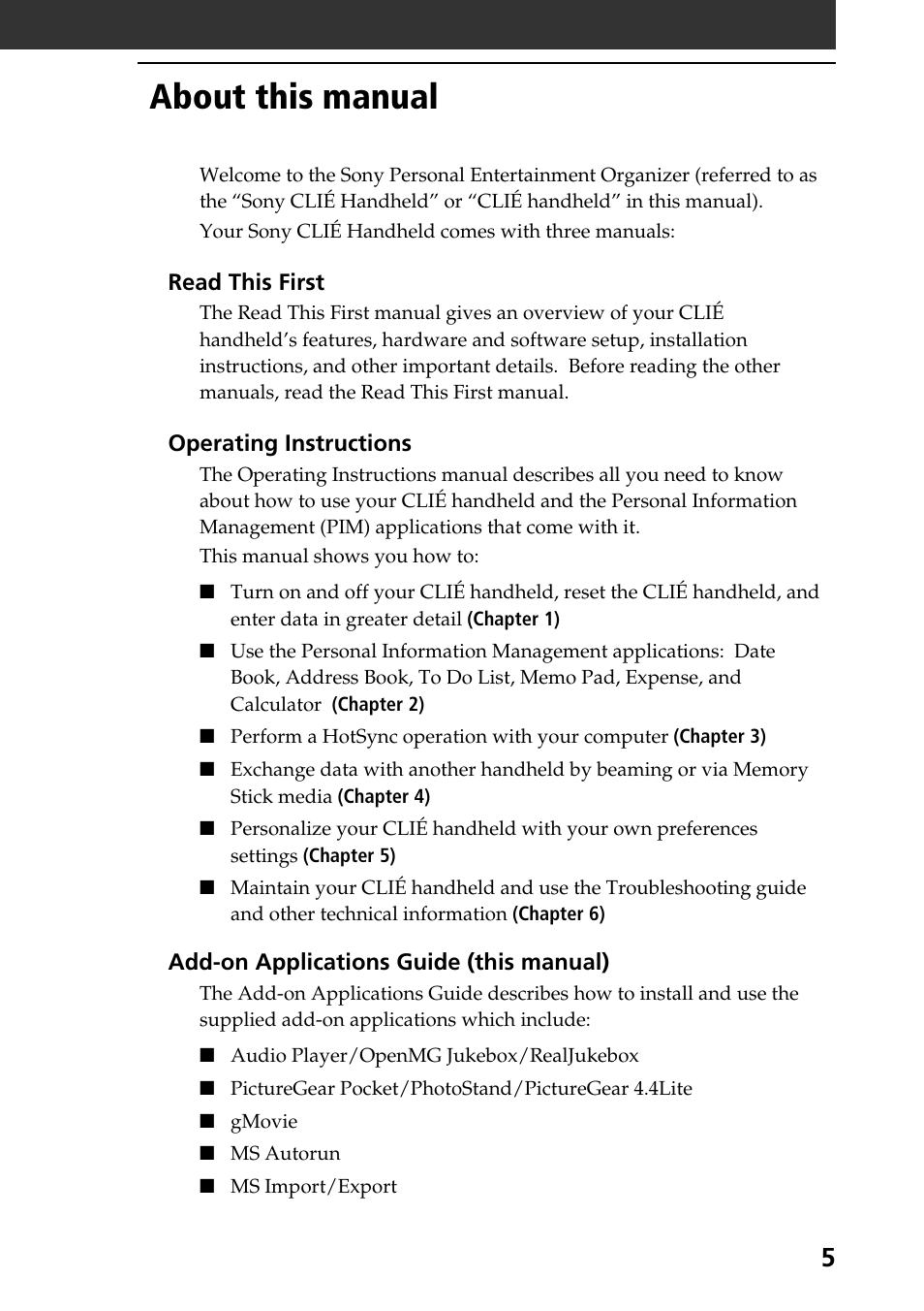 About this manual | Sony PEG-N760C User Manual | Page 5 / 119
