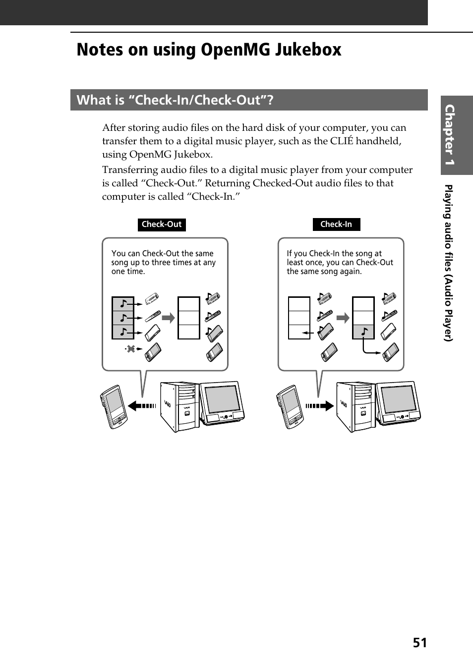 Notes on using openmg jukebox, What is “check-in/check-out | Sony PEG-N760C User Manual | Page 51 / 119