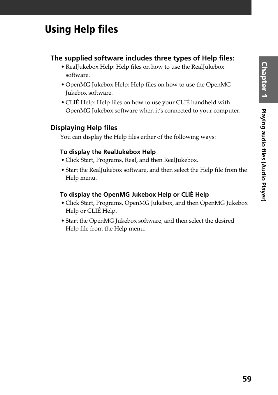 Using help files | Sony PEG-N760C User Manual | Page 59 / 119