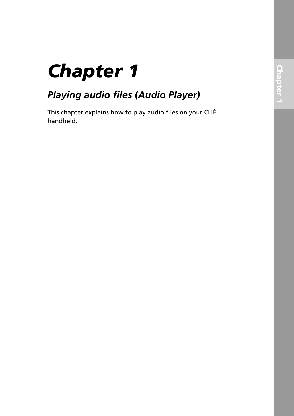 Chapter 1: playing audio files (audio player), Chapter 1 | Sony PEG-N760C User Manual | Page 7 / 119