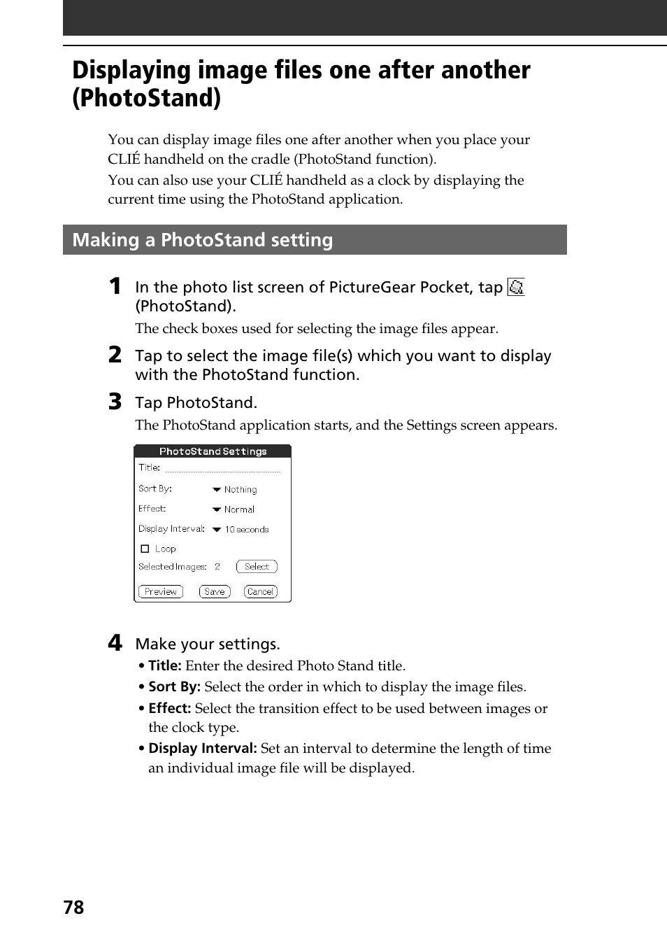 Making a photostand setting | Sony PEG-N760C User Manual | Page 78 / 119