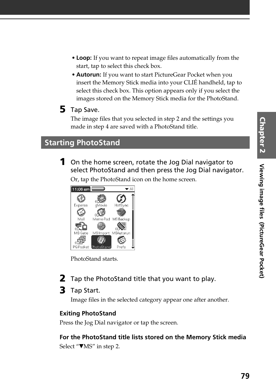 Starting photostand | Sony PEG-N760C User Manual | Page 79 / 119