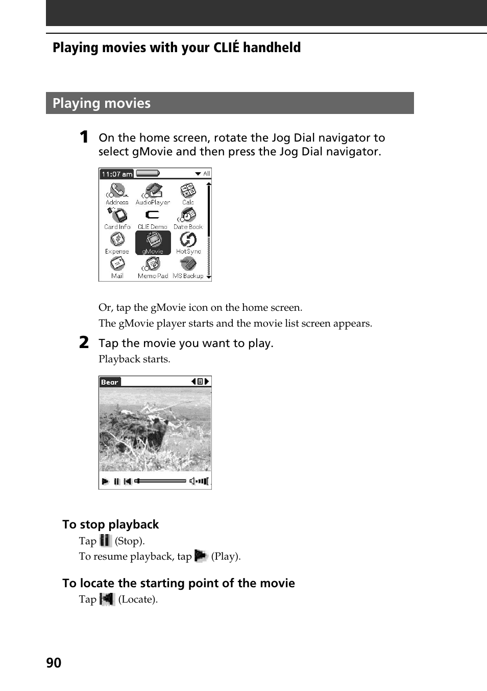 Playing movies | Sony PEG-N760C User Manual | Page 90 / 119