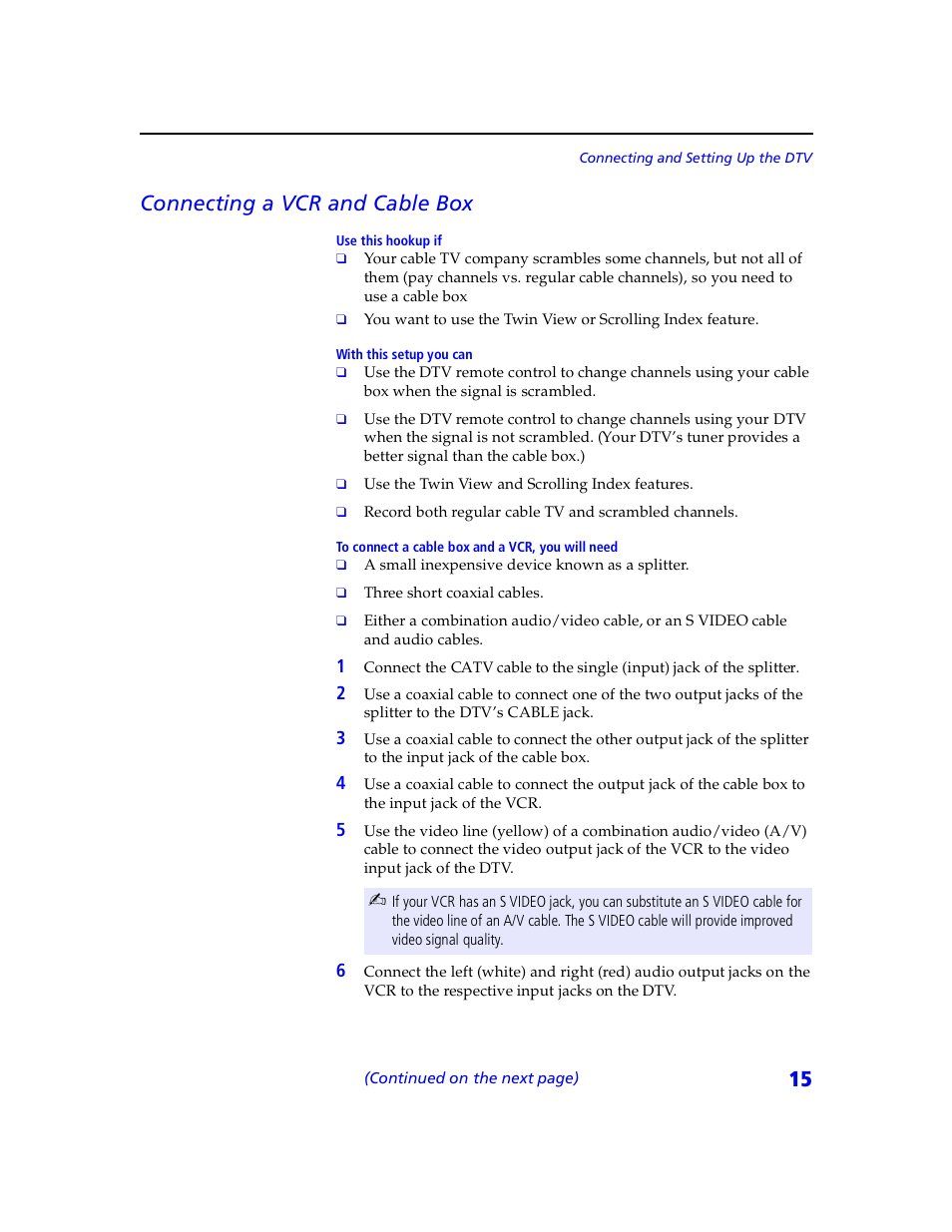 15 connecting a vcr and cable box | Sony VMC-IL4415 User Manual | Page 21 / 80