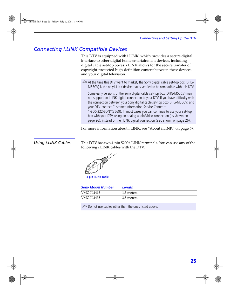 25 connecting i.link compatible devices | Sony VMC-IL4415 User Manual | Page 31 / 80