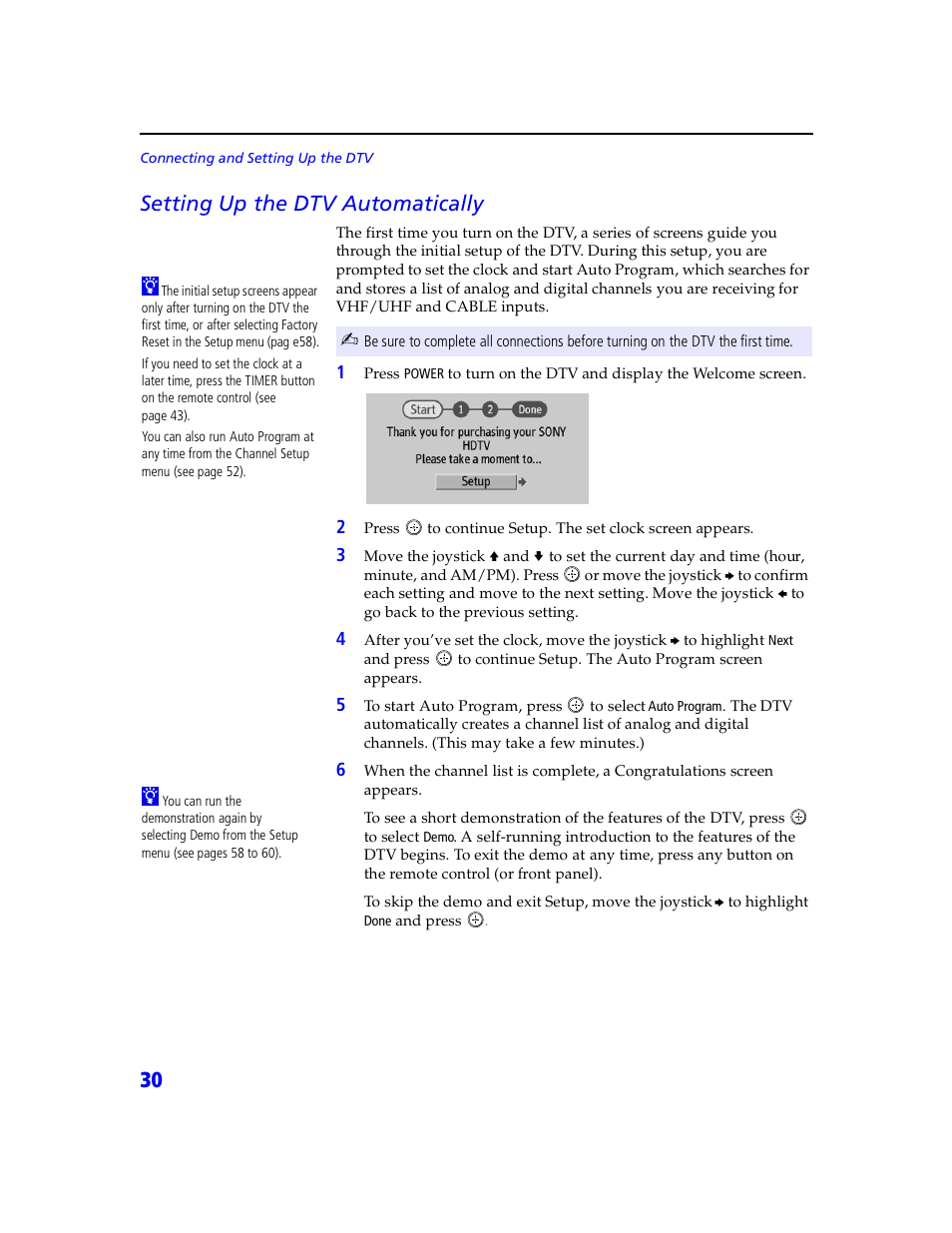 30 setting up the dtv automatically | Sony VMC-IL4415 User Manual | Page 36 / 80