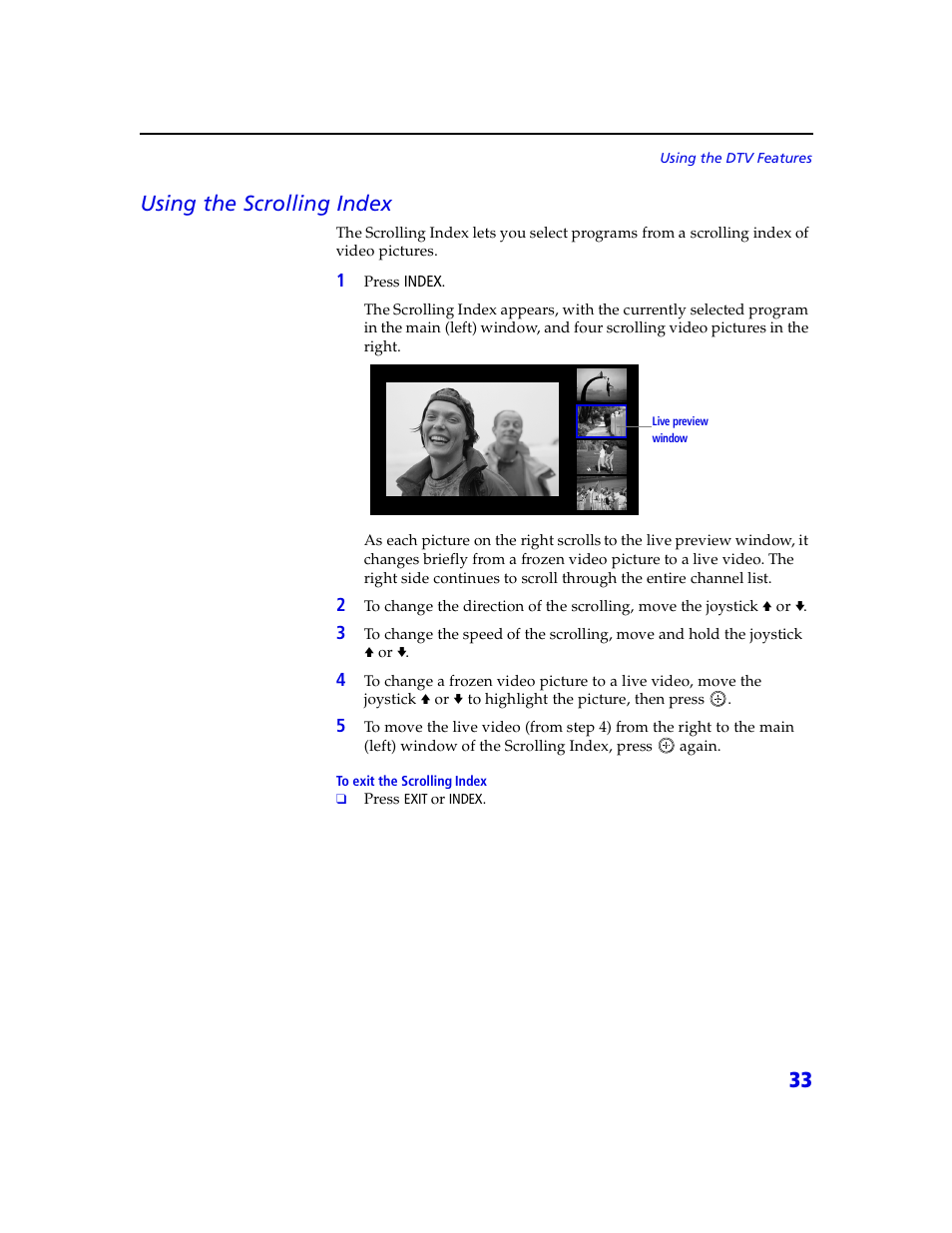 33 using the scrolling index | Sony VMC-IL4415 User Manual | Page 39 / 80