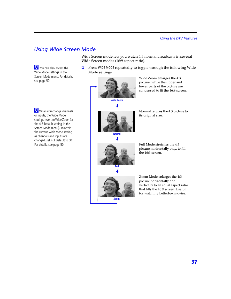 37 using wide screen mode | Sony VMC-IL4415 User Manual | Page 43 / 80