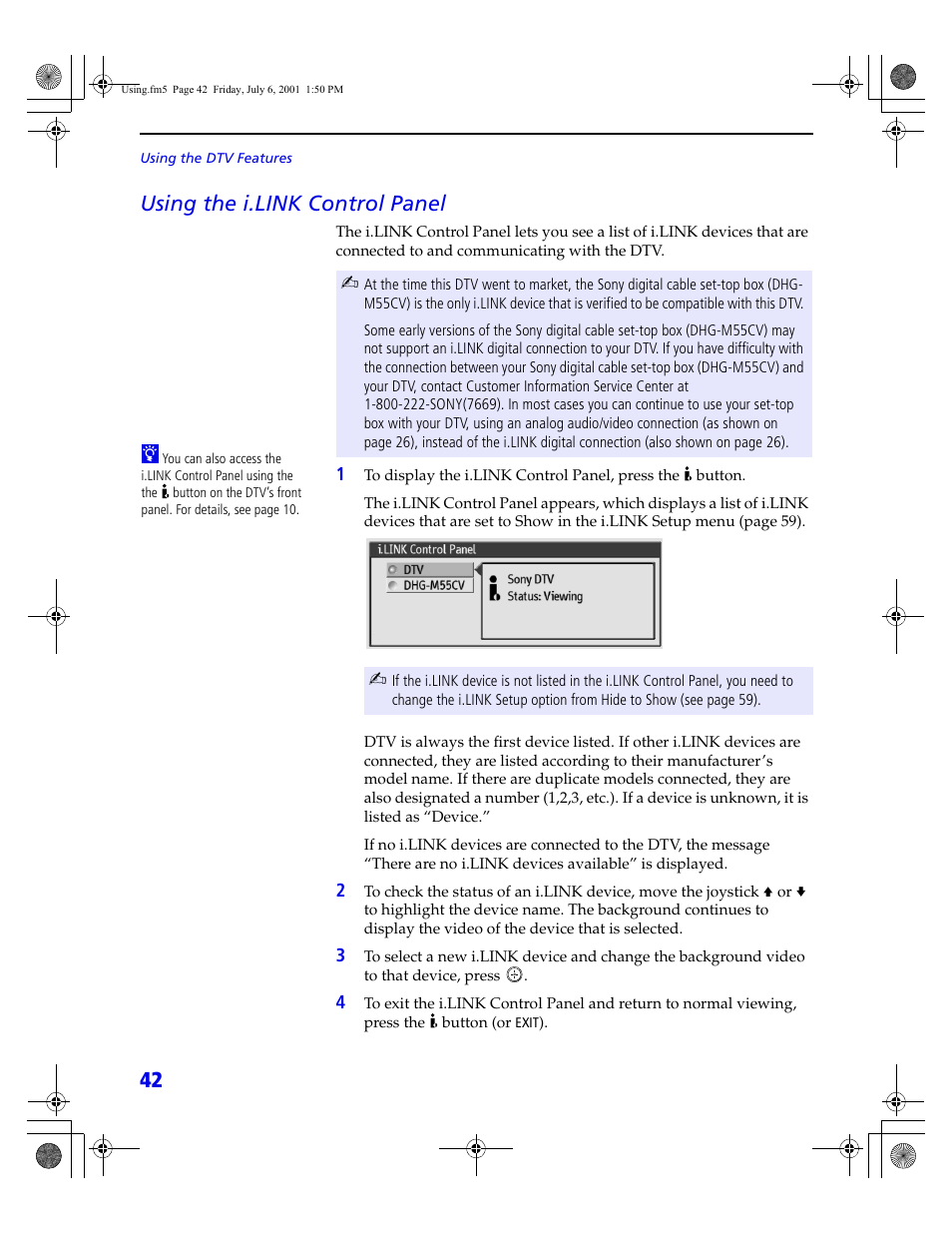 42 using the i.link control panel | Sony VMC-IL4415 User Manual | Page 48 / 80