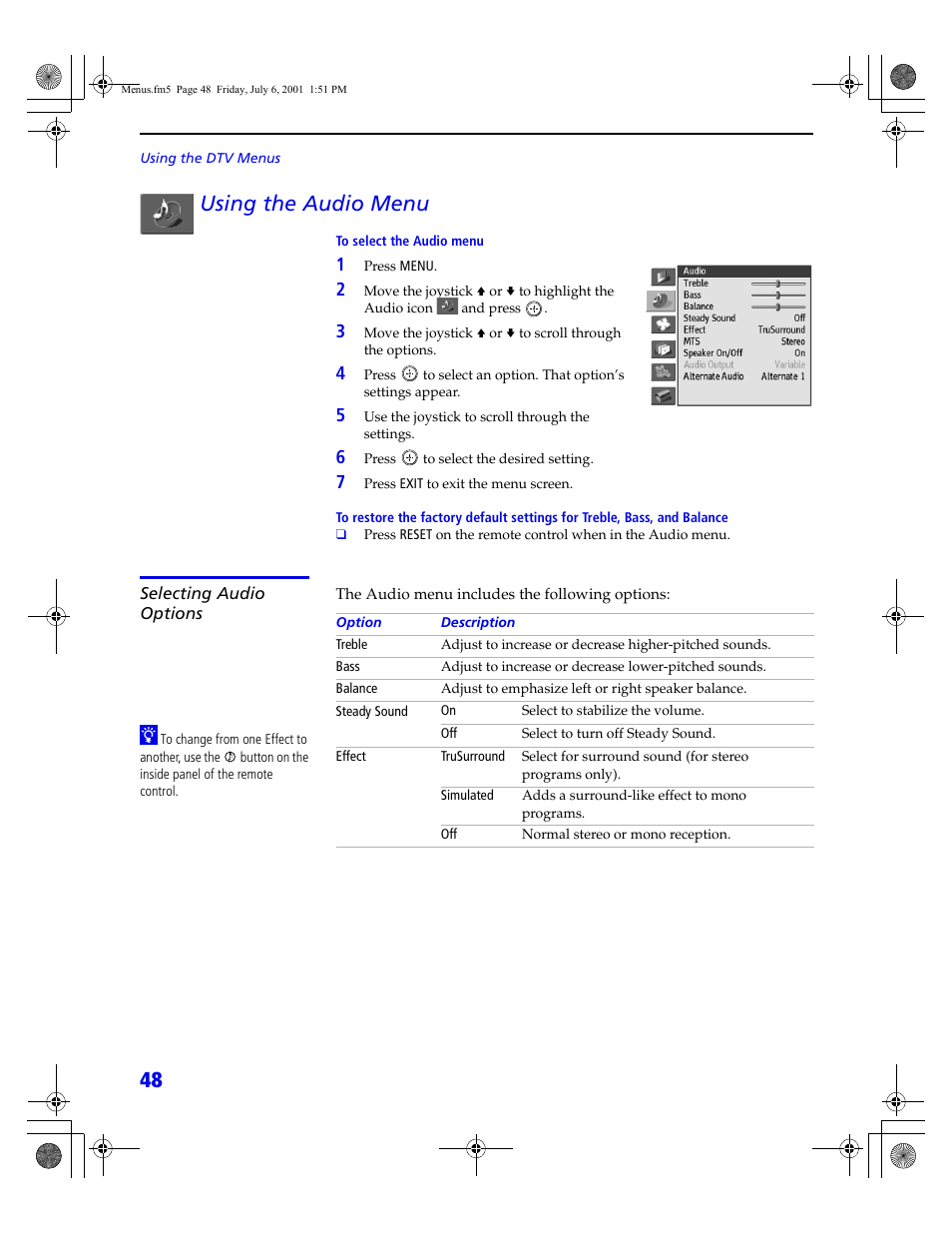 48 using the audio menu | Sony VMC-IL4415 User Manual | Page 54 / 80