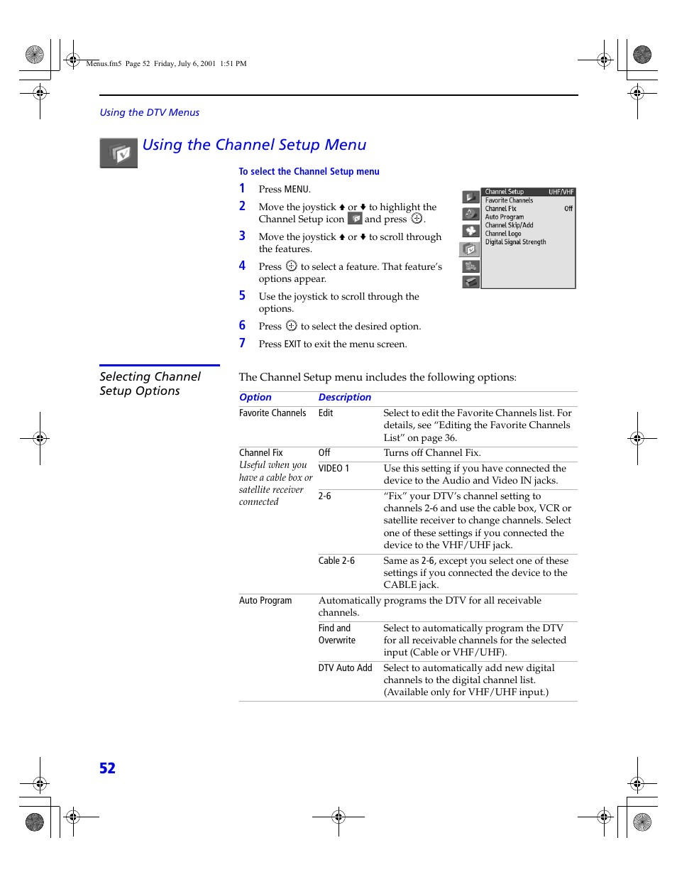 52 using the channel setup menu | Sony VMC-IL4415 User Manual | Page 58 / 80