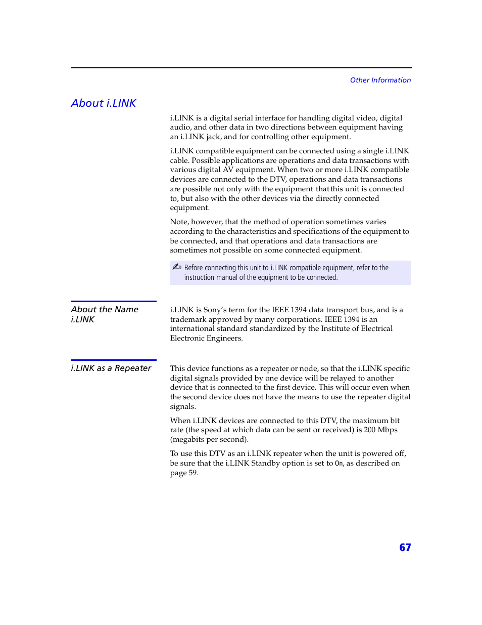 67 about i.link | Sony VMC-IL4415 User Manual | Page 73 / 80