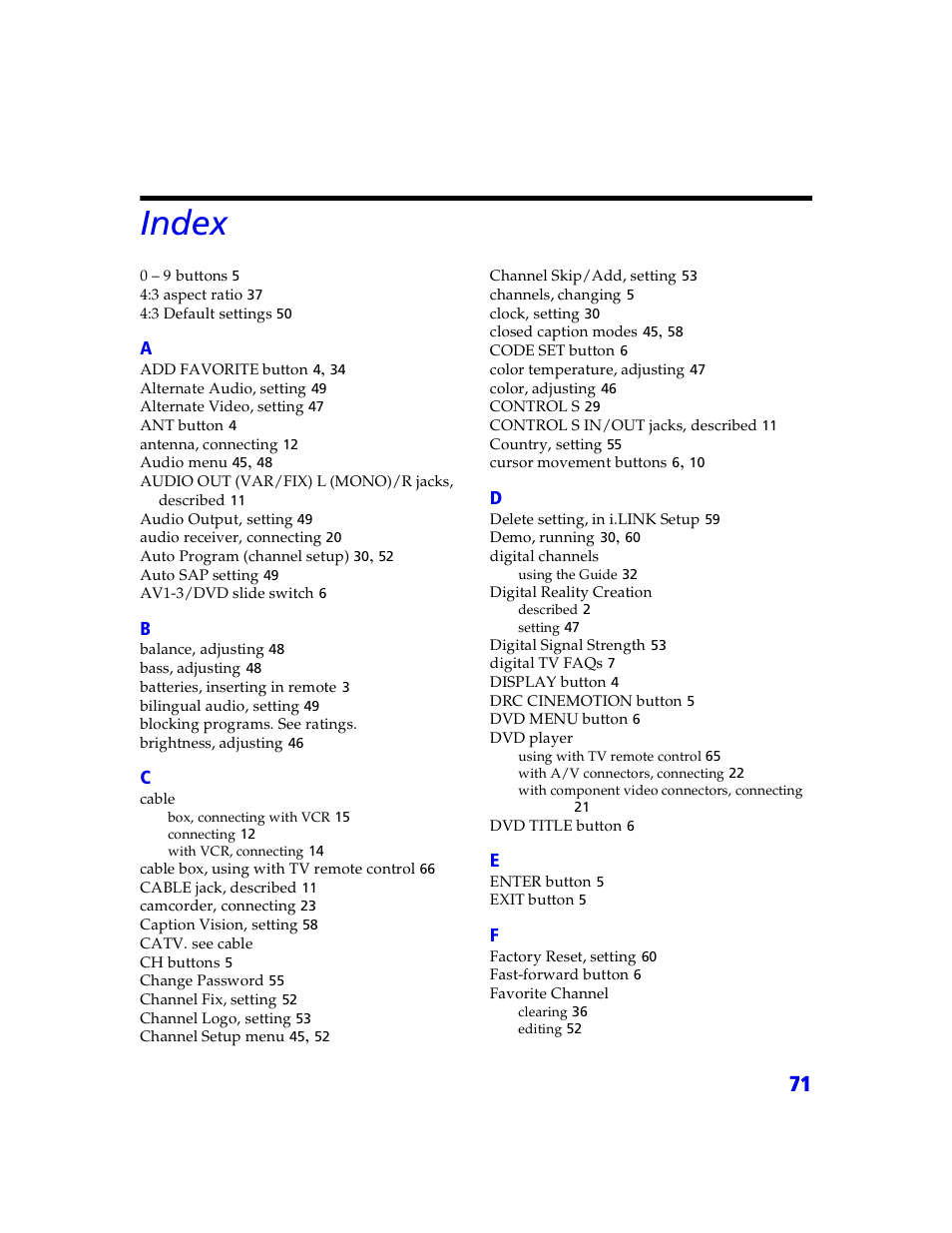 Index | Sony VMC-IL4415 User Manual | Page 77 / 80