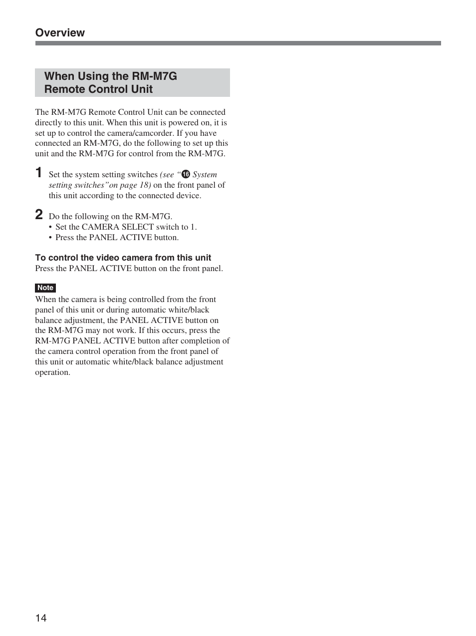 When using the rm-m7g remote control unit | Sony CCU-D50 User Manual | Page 14 / 31