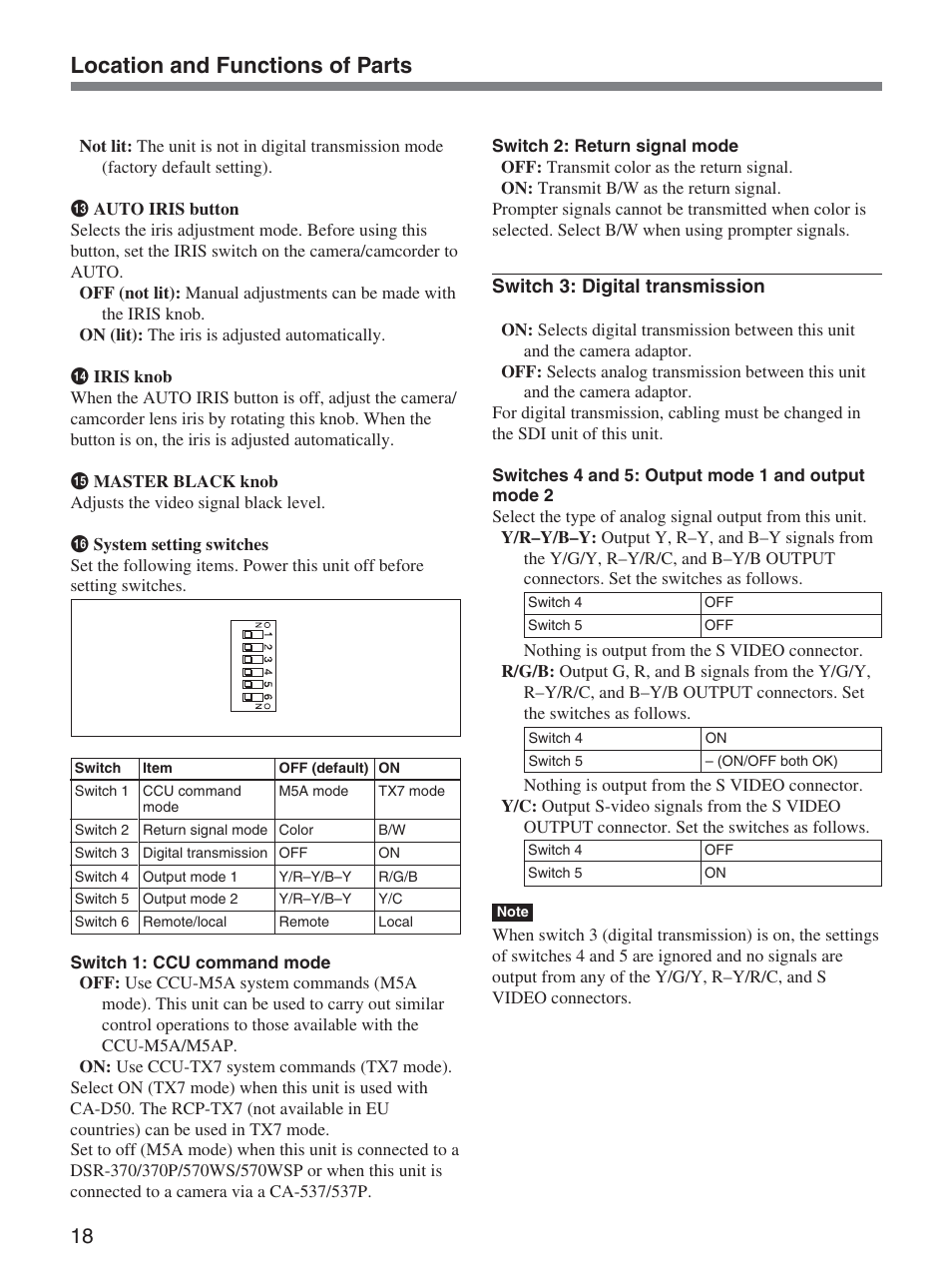 Location and functions of parts | Sony CCU-D50 User Manual | Page 18 / 31