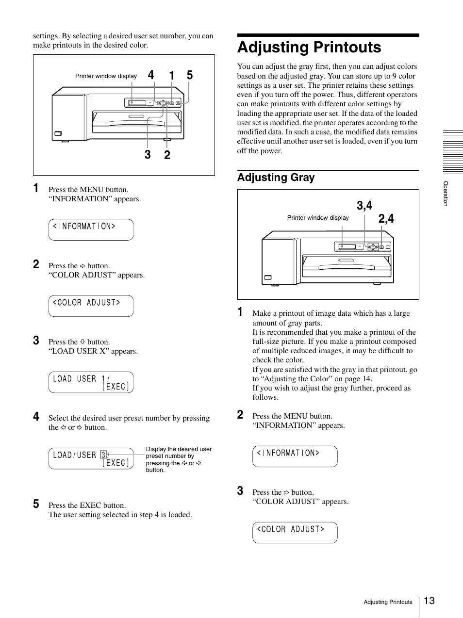 Adjusting printouts, Adjusting gray | Sony UP-D77MD User Manual | Page 13 / 32