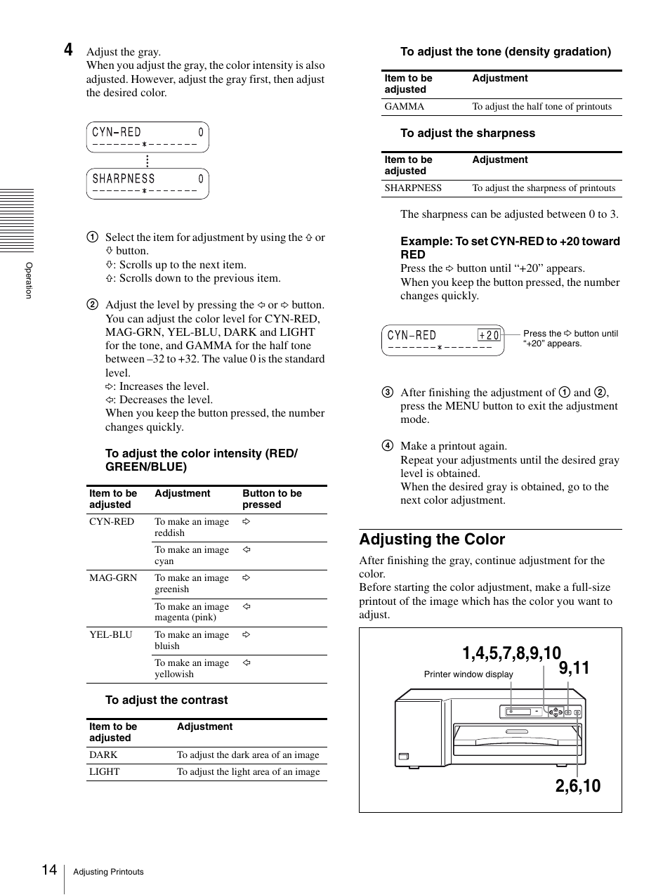 Adjusting the color | Sony UP-D77MD User Manual | Page 14 / 32