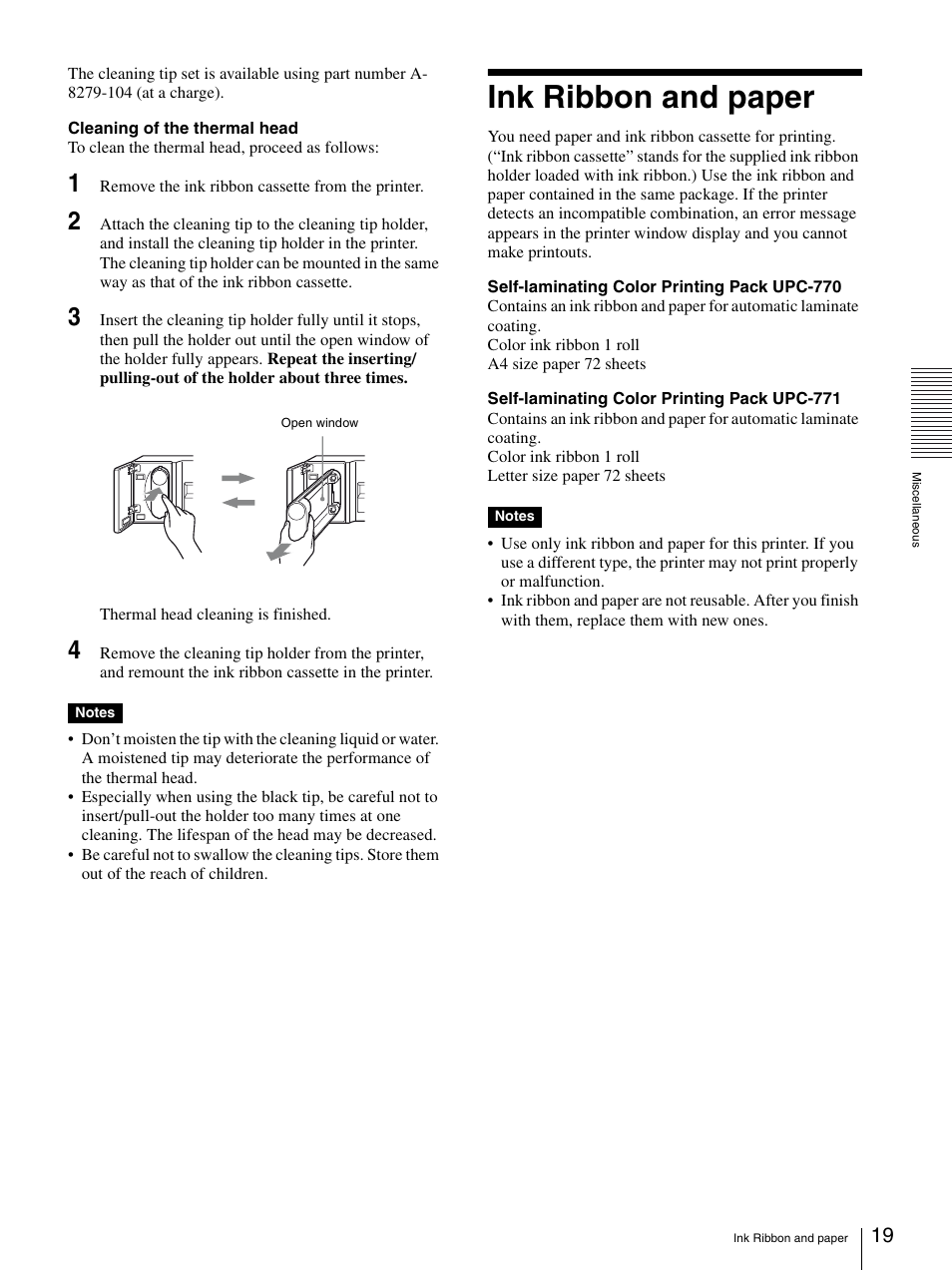 Ink ribbon and paper | Sony UP-D77MD User Manual | Page 19 / 32