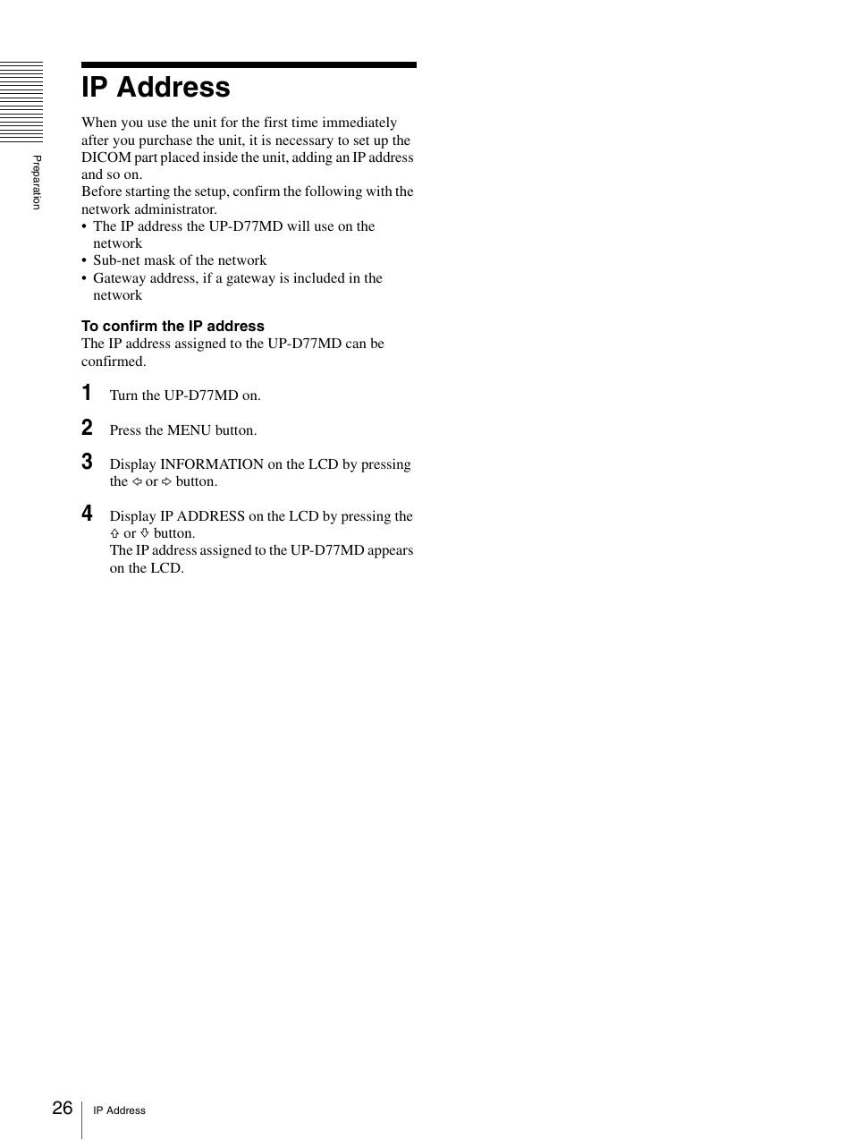 Ip address | Sony UP-D77MD User Manual | Page 26 / 32