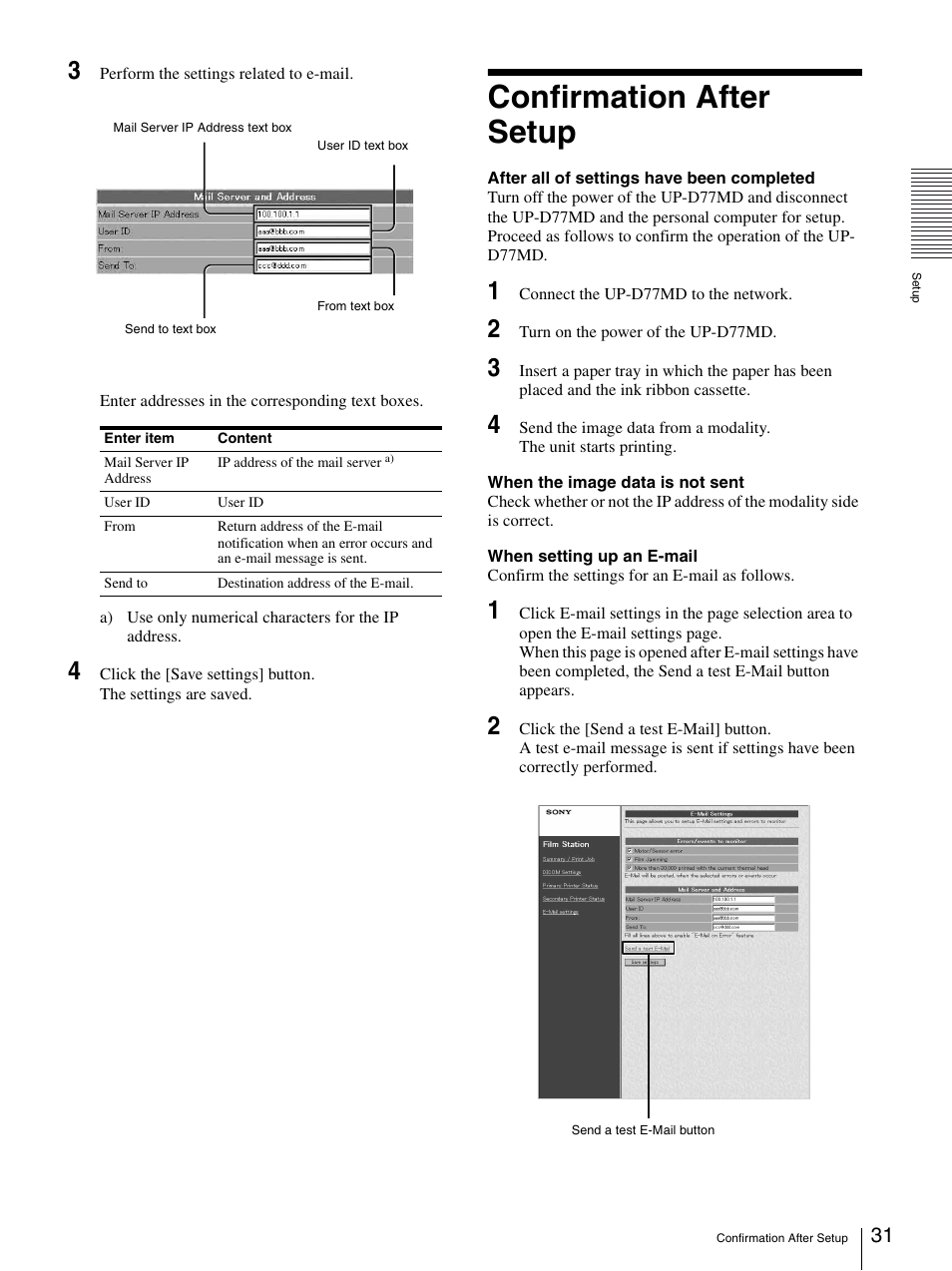 Confirmation after setup | Sony UP-D77MD User Manual | Page 31 / 32