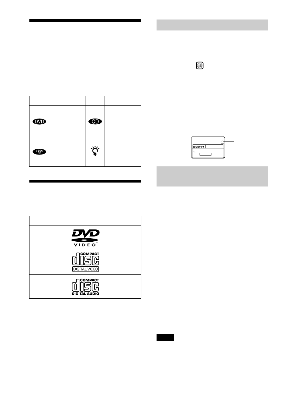 About this manual, This player can play the following discs, Region code | Example of discs that the player cannot play | Sony DVP-NS400D User Manual | Page 6 / 92