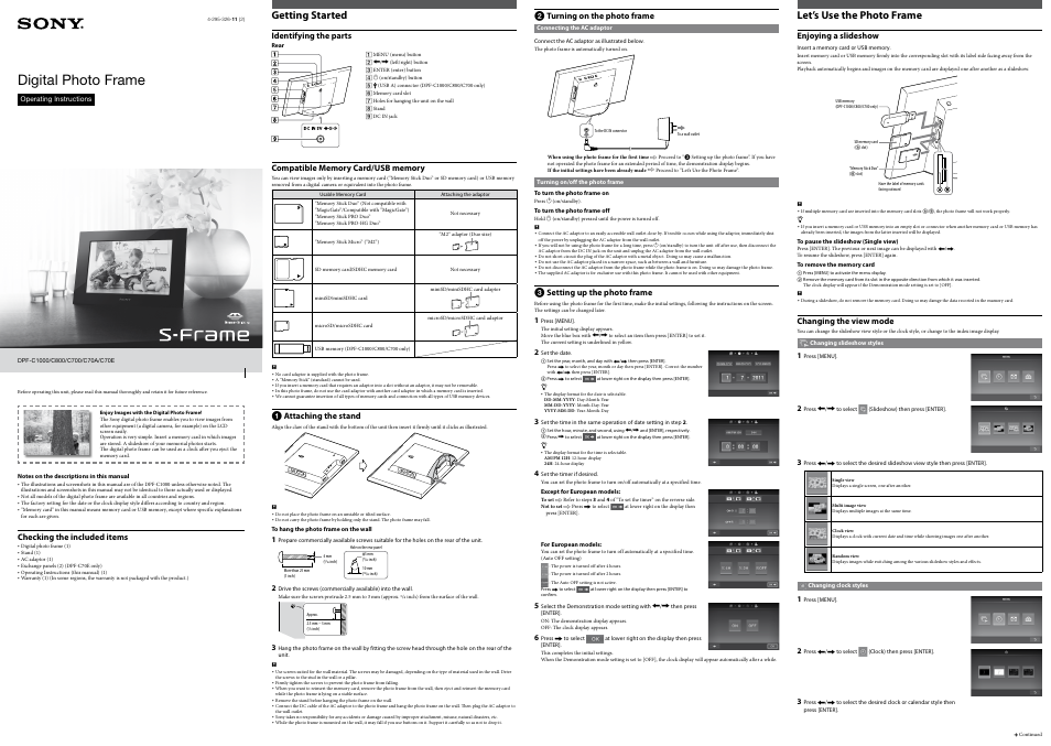Sony DPF-C1000 User Manual | 2 pages